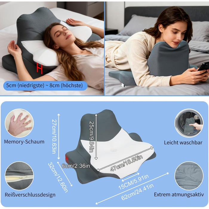 Подушка для шиї FATIVO з піни з пам&39яттю форми, ортопедична подушка-метелик, ергономічна подушка для голови, подушка для сну на боці, спині та животі