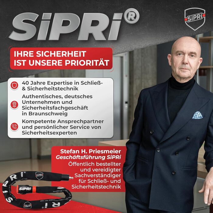 Велосипедний замок SIPRI із сигналізацією 120 дБ Ланцюговий замок, високонадійний велосипедний замок для електровелосипедів, електросамокатів та мотоциклів Сталь 8 мм, стійкий до атмосферних впливів, міцний та довговічний замок з ключем