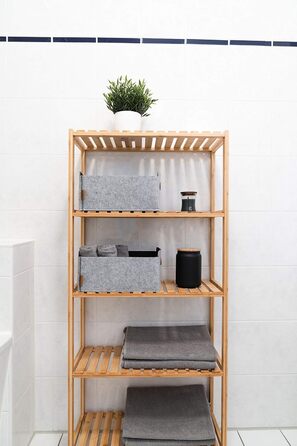 Фетровий ящик для зберігання Miqio Design зі шкіряною ручкою Високоякісний фетровий кошик Фетровий ящик з ручками з натуральної шкіри Кошик-поличка Світло-сірий Набір з 4 фетрових кошиків (325x15 см) Сірий меланж з елементами з натуральної шкіри