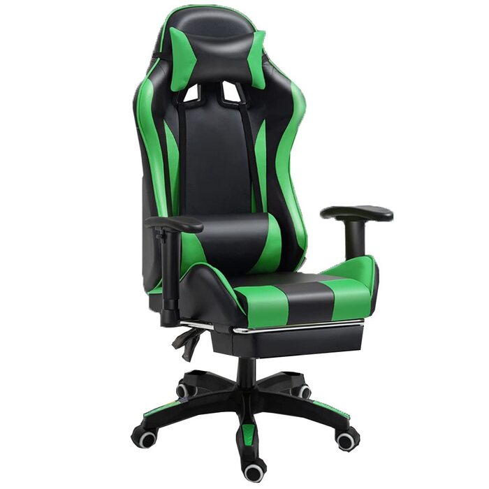 Геймерське крісло з підставкою для ніг, ергономічне комп&39ютерне крісло, ігрова поперекова підтримка, регулювання висоти спинки та сидіння, поворотне крісло-реклайнер, гоночне офісне крісло, крісло для відеоігор (колір зелений)