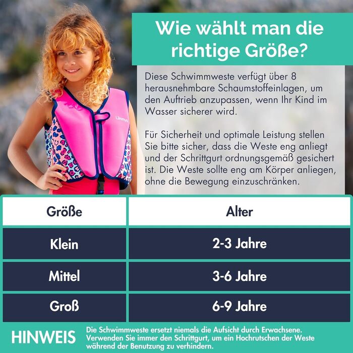 Дитячий рятувальний жилет Limmy&39s плавальний засіб з регульованою плавучістю, сертифікований CE, переможець тестів на Vergleich.de, мякий неопреновий комфорт, безпечна та міцна конструкція, з сумкою для перенесення, розмір S, рожевий леопардовий принт