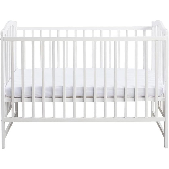 Дитяче ліжко ms factory Paris 120x60 см Дитяче ліжко з регульованою висотою з масиву дерева Ліжечко з безпечним лаком на водній основі Трансформоване дитяче ліжко зі знімними поручнями, біле