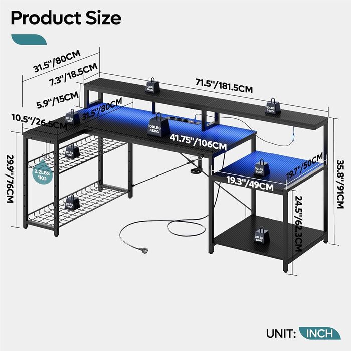Ігровий стіл Storeo Imp, 188 см, метал / дерево / вуглецеве волокно, чорний