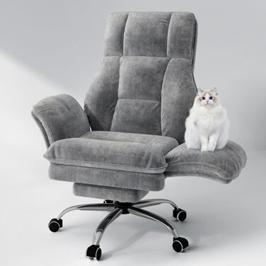 Офісний обертовий стілець для високих і сильних людей з відкидними підлокітниками та підставкою для ніг, широке регульоване ергономічне ігрове крісло для схрещених ніг та комфорту тварин, сірий