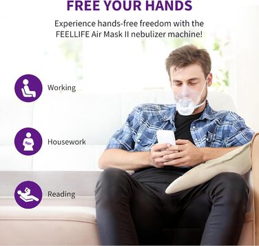 Інгалятор FEELLIFE, Безшумний інгалятор для дорослих, дітей, 3 регульовані моделі, Надлегкий інгалятор без рук, Інгалятор для дому та в дорозі, Акумуляторна батарея Білий