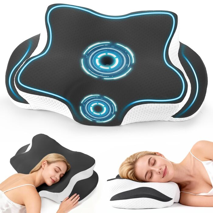 Подушка для шиї - Подушка з піни з ефектом пам&39яті - Подушка для зняття болю в шиї - Ергономічна подушка для сну на боці - Подушка для підтримки шиї для сну на боці, спині та животі - Чорна