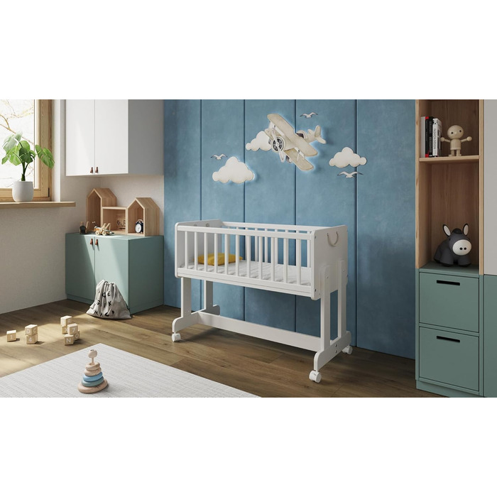 Дитяче ліжечко/спальне місце Love For Sleep 90x40 см з матрацом, колиска на колесах, біле Дитяче ліжко SMARTCRIB, дерев&39яне - Дитяче ліжко