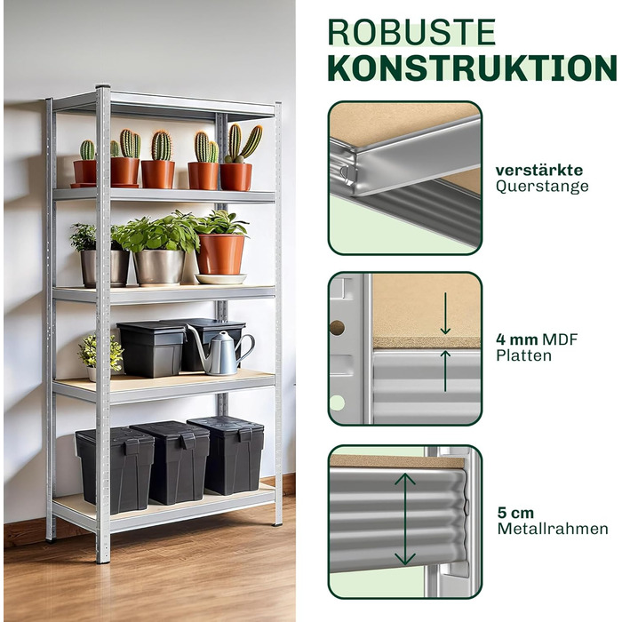 Потужний стелаж Blumixx 180x90x40 - вантажопідйомність 875 кг на полицю, 5 регульованих полиць з МДФ - стелажі для підвалу, стелажі для зберігання, металевий стелаж, система стелажів без болтів - система стелажів для майстерні, комори, гаража