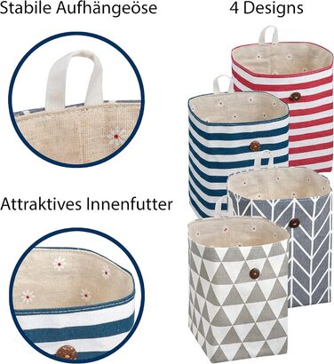 Підвісний кошик для зберігання - комплект з 4 шт. - тканинні кошики з підкладкою - ідеальний кошик для домашнього офісу, коридору, ванної кімнати, органайзер для кемпінгу - 12 x 12 x 17 см (Д x Ш x В)