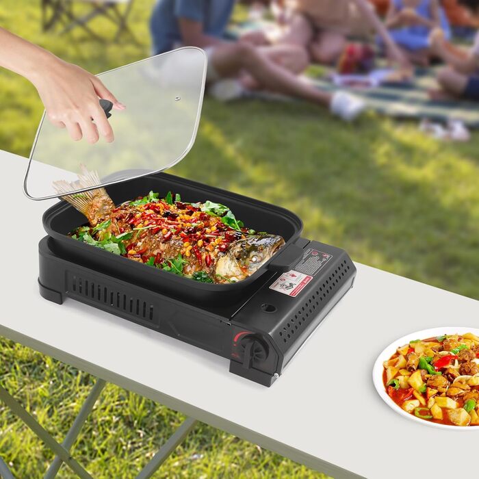 Кемпінгова плита та газовий гриль 2-в-1, газовий гриль-сковорода, кемпінгова плита для кемпінгу, гриль для барбекю, портативний настільний газовий гриль, гриль для барбекю на бутані