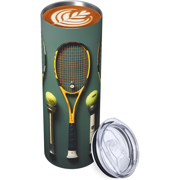 Кухоль з прямою трубочкою, 590 мл, з тенісними м&39ячами та ракетками, дорожній кухоль з принтом, підходить для кемпінгу, офісу та дому