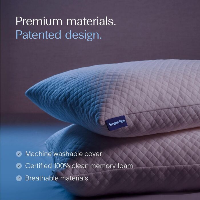 Подушка для сну DreamyBlue преміум-класу наповнювач з подрібненого пінополіуретану з ефектом пам&39яті регульований лофт чохол, який можна прати, виготовлений з віскози, отриманої з бамбука для сну на боці, спині та животі