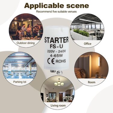 Універсальний стартер для люмінесцентних ламп, Longlife 220-240V, стартер для люмінесцентних ламп, люмінесцентна лампа, надійний і безпечний стартер, 6 Pack Starter Fluorescent Tubes 4-65 W