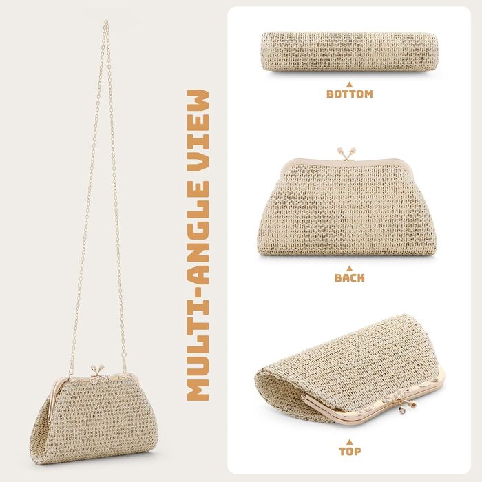 Сумка-клатч жіноча для вечірок та відпочинку, бежева. Ідеально підходить для пляжу, весілля, коктейльної вечірки або випускного.