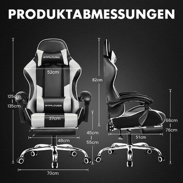 Ігрове крісло GTPLAYER, офісне крісло, масажне ігрове крісло, ергономічне ігрове крісло з підставкою для ніг, підголівником, масажною подушкою для попереку, м&39яке ігрове крісло, обертове крісло, біле, біла штучна шкіра