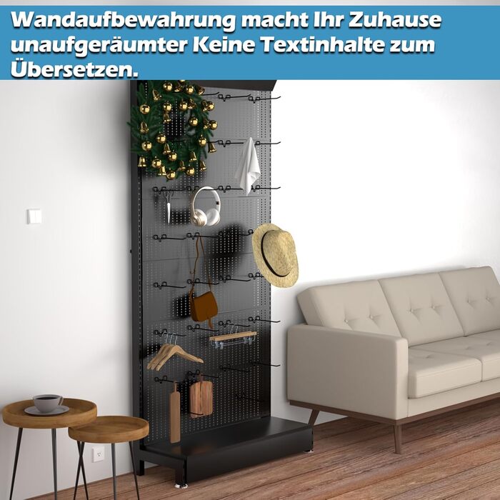 Набір металевих перфорованих дощок 30 гачків, розміри 215,9 x 91,4 x 33 см, вантажопідйомність до 150 кг Органайзер для інструментів Hooks Garage, контейнери для зберігання та панель для інструментів, ефективний чорний, 2 шт.