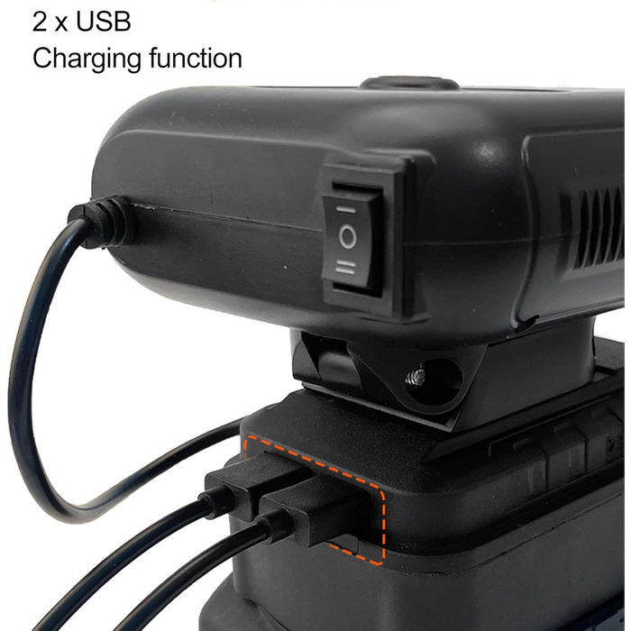 Обігрівач Fafeicy на батарейках, батарейки не входять до комплекту, поворот на 90 градусів, 2 налаштування температури, портативний кімнатний обігрівач з 2 портами USB для BL1830 BL1850 BL1840 BL1845 BL1815 BL1820 BL1860B клас енергоспоживання A