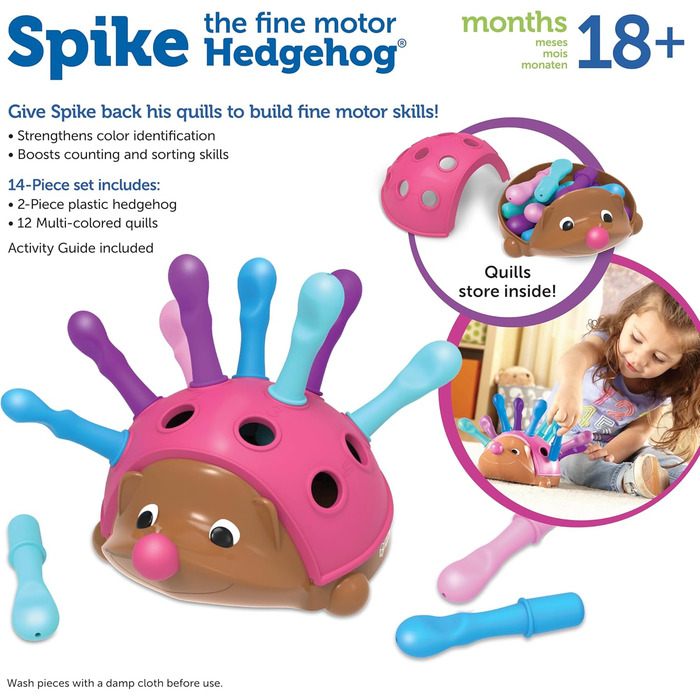 Навчальні ресурси Рожевий їжачок із дрібною моторикою Спайк, 14 упаковок, вік 18 місяців, дрібна моторика та сенсорна іграшка, роз