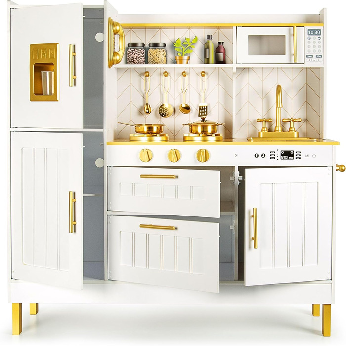 Сучасна дерев&39яна дитяча кухня Leomark з аксесуарами золото Стильна ігрова кухня з духовкою, мийкою та аксесуарами Дерев&39яна і