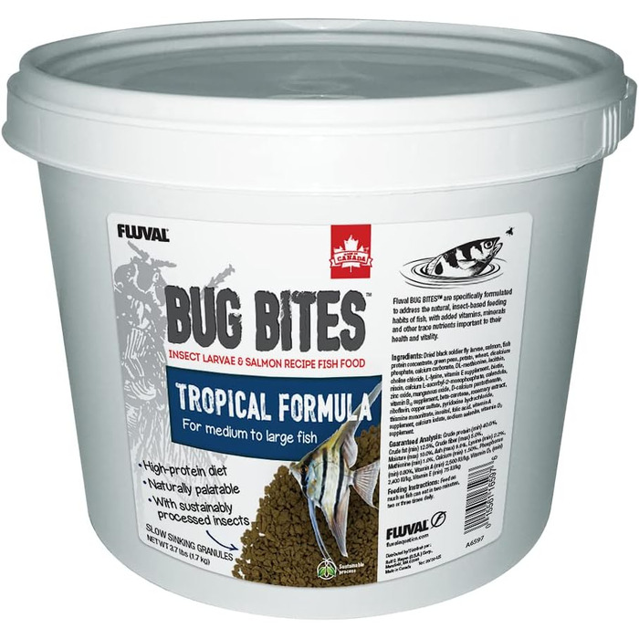Корм для риб Fluval Bug Bites, з личинками комах, для тропічних риб, повільно тонучі гранули 1,4-1,6 мм, 1,7 кг