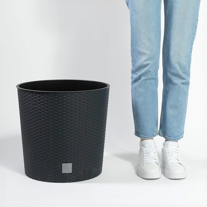 Кашпо HappyFlower MultiProject вкл. вставку круглий ротанговий вигляд 4 розміри 4 кольори кашпо (400, чорний) 400 антрацит
