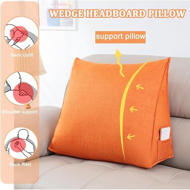 Універсальна ергономічна клиноподібна подушка 40 см/47 см/60 см, подушка для спини ліжка/дивана, поперекова подушка, подушка для узголів&39я, трикутна подушка для книги, опорна подушка, зручна подушка для читання з чохлом, що прається, сіра, 47x40x18 см