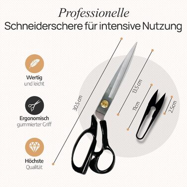 Кравецькі ножиці 30,5 см Надміцні професійні ножиці для тканини з нержавіючої сталі, надзвичайно гострі та ергономічні ідеально підходять для шкіри та товстих тканин з обрізачем ниток та подарунковою коробкою