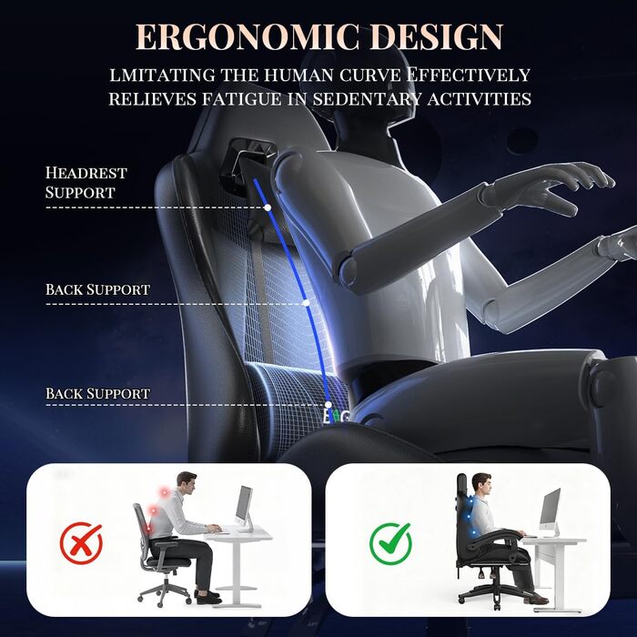 Ігрове крісло bigzzia з функцією масажу та висувною підставкою для ніг, ергономічне поворотне крісло, регульована спинка 90-135, м&39яке ігрове крісло з масажною поперековою подушкою та підголівником, чорне