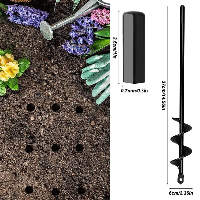 Буровий наконечник для акумуляторного шуруповерта 6x37см / 8x30см / 4x22см, садовий бур для дриля, бур для посадки цибулин з шестигранним хвостовиком 3/8, ручний бур для копання та посадки рослин 6 x 37 см / 8 x 30 см / 4 x 22 см