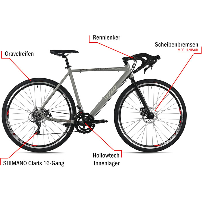 Гравільний велосипед WYLD 28 дюймів Turin Grey, 16 передач, розмір рами 56 см