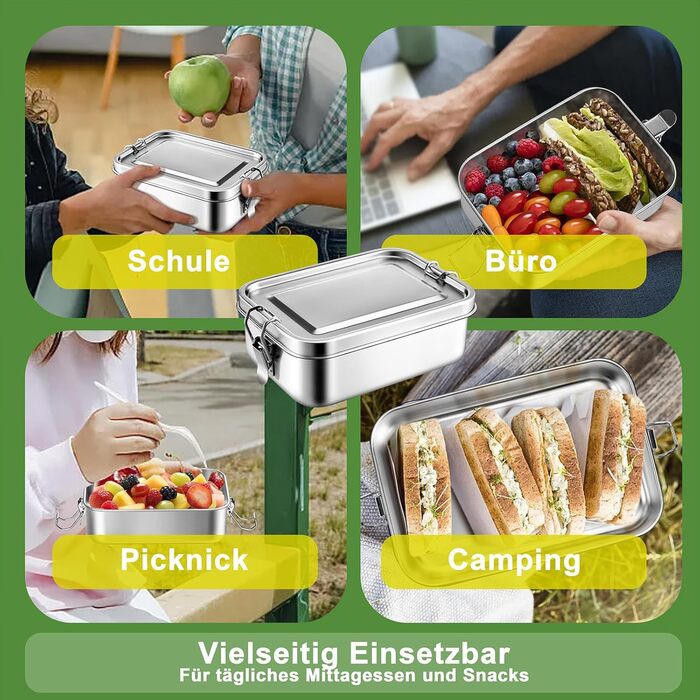 Ланчбокс Homikit з роздільниками, 850 мл, нержавіюча сталь. Бенто-бокс для дітей та дорослих, контейнер для обіду на пікнік, в школу та на роботу. Герметичний, з ущільнювальним кільцем та знімною перегородкою.
