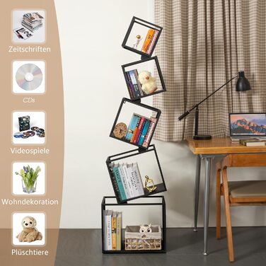 Книжкова полиця, офісна полиця 170 см, 5 полиць, чорна висока книжкова полиця, окремостояча полиця, полиця для CD/DVD для вітальні, спальні, дитячої кімнати, офісу (з відео з встановлення) Чорна 1704622,5 см