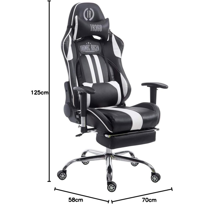 Ігрове офісне крісло CLP XL Limit з чохлом зі штучної шкіри Ігрове крісло з металевим каркасом Крісло з регульованою висотою, колір чорний/білий, підставка для ніг з підставкою для ніг (чорний/білий з підставкою для ніг)