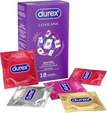 Асортимент презервативів Durex Love Mix універсальний мікс-набір із 5 різними варіантами презервативів, які можна спробувати упаковка з 18 шт. (1 x 18 шт. ) 18 шт. (1 упаковка)