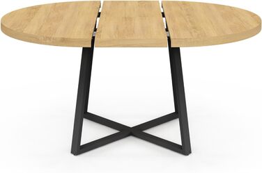 Розкладний круглий обідній стіл Selma, 4-8 осіб, дерево та чорний колір, 110-150 см