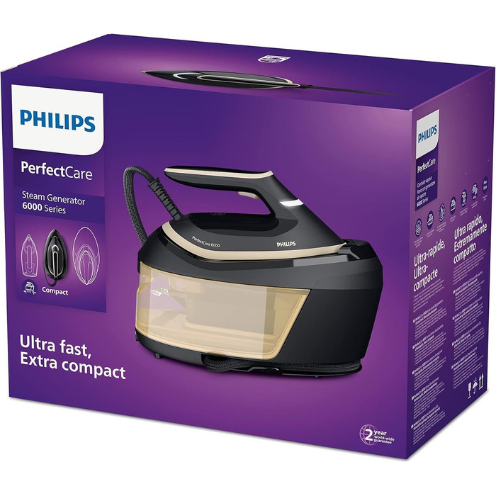 Парова прасувальна станція Philips PerfectCare 6000 - 2400 Вт, паровий удар 600 г, 8 бар, технологія OptimalTEMP, резервуар для во