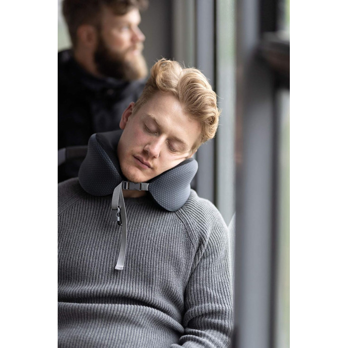 Подушка для шиї Troika Business у поліестеровому компресійному чохлі, що згортається, колір сірий/чорний, постійно стабільна розмірна стійкість, BBG61/GY