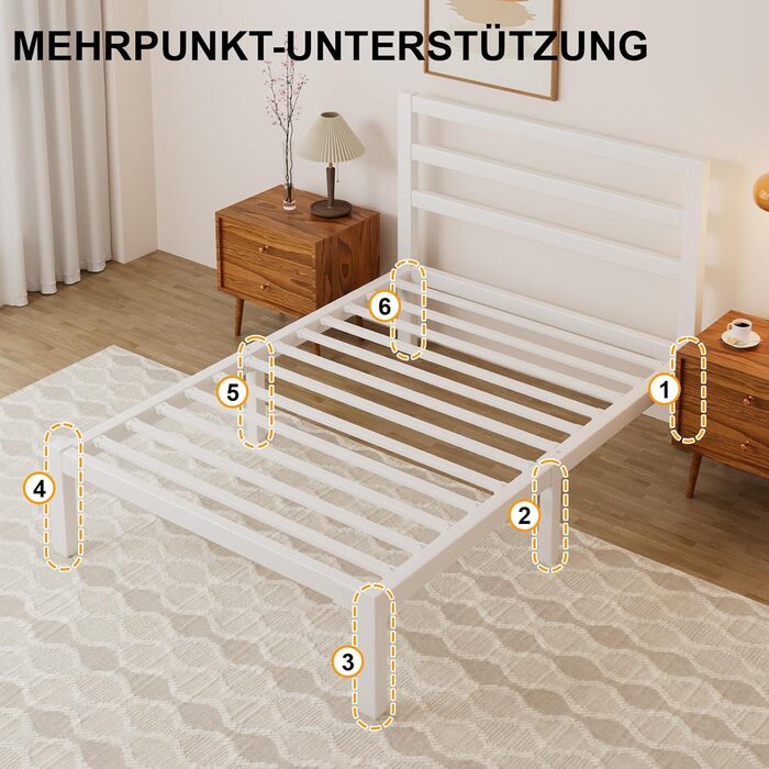 Ліжко 90200 см, металевий каркас ліжка з платформою, узголів&39ям та узніжжям, місце для зберігання речей під ліжком, рейкова основа не потрібна, легке складання, сучасне, біле 90 x 200 см