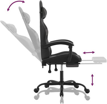 Геймерське крісло, офісне крісло, з підставкою для ніг, чорно-сіре, штучна шкіра
