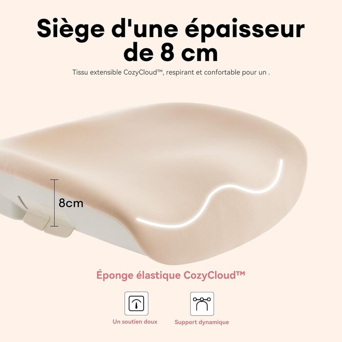 Ергономічне офісне крісло MUSSO E80 Muse FemmePosture для жінок - нахил 135 та 3D-підтримка попереку, підголівник 17 см 4D, висувна підставка для ніг, регулювання глибини/висоти сидіння, регульовані підлокітники (бежевий)