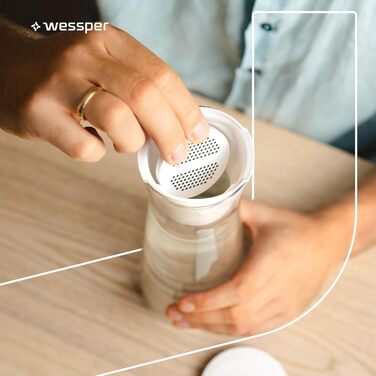 Скляний графин з фільтром для води Wessper, 1 літр, графин для води з мікродисковим фільтром для води, скляний графин з кришкою, для фільтрованої води та холодних напоїв, БЕЗ BPA - білий