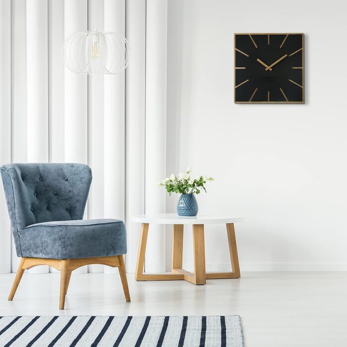 Сучасний великий квадратний настінний годинник FLEXISTYLE Exact ECO з дерева, безшумний, для вітальні та спальні, Made in EU (чорний, 40 см)