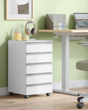 Пересувний контейнер Hzuaneri, мобільна шафа для документів, шафа з 5 висувними шухлядами, шафа для зберігання речей для офісу та домашнього офісу, білий 40 x 40 x 70 см FC55503X