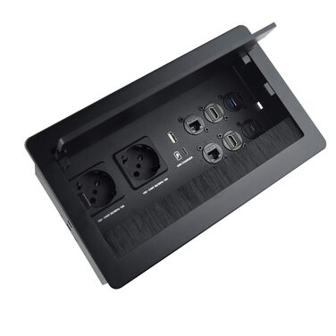 Вбудована настінна розетка для конференц-залу, столу, мультимедійна розетка, срібляста - 2 шт. Schuko - 2 шт. CAT6 - 2 шт. HDMI - USB 3.0 - стерео - USB-C для передачі даних (чорна)