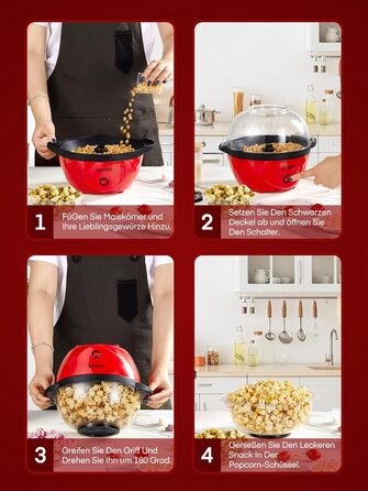 Машина для попкорну FOHERE, 3.5-літрова машина для дому, електричний попкорн-поппер з цукром та олією, антипригарне покриття, тиша та швидка, велика кришка як миска для подачі, для вечорів кіно