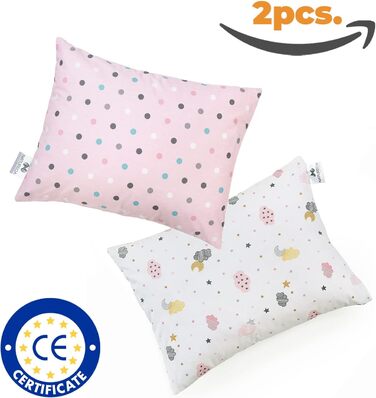 Набір з 2 м'яких подушок з бавовняною наволочкою, дитяча подушка від 1 року, дитяча подушка для дитячого ліжка, дитяча подушка, що
