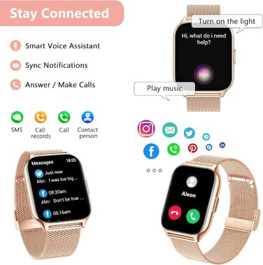 Розумний годинник для чоловіків та жінок, 2,01-дюймовий фітнес-трекер з функцією телефону/голосового помічника/нагадування про повідомлення, фітнес-годинник з монітором серцевого ритму та сну (рожеве золото, метал рожевий силікон) Рожеве золото рожевий