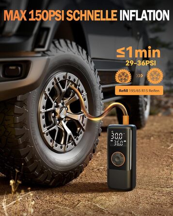Електричний повітряний насос з акумулятором, повітряний насос 150 PSI для велосипедів, портативний міні-компресор з манометром та подвійним світлодіодним дисплеєм, електричний насос для накачування шин 12 В постійного струму для автомобілів, мотоциклів, в