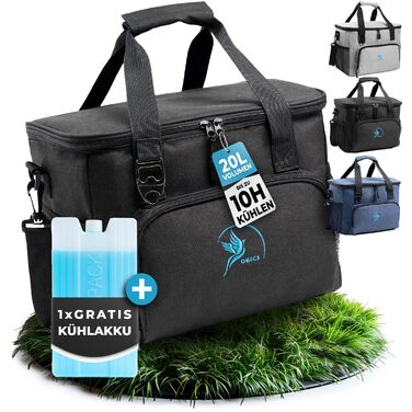 Сумка-холодильник 20 л та 30 л (складана) зберігає прохолоду 10-12 годин - ізольована сумка для покупок та ланчу з відкривачкою для пляшок та герметичним матеріалом PEVA для роботи, офісу, пікніка, шопінгу та будівництва, 20 літрів, чорна