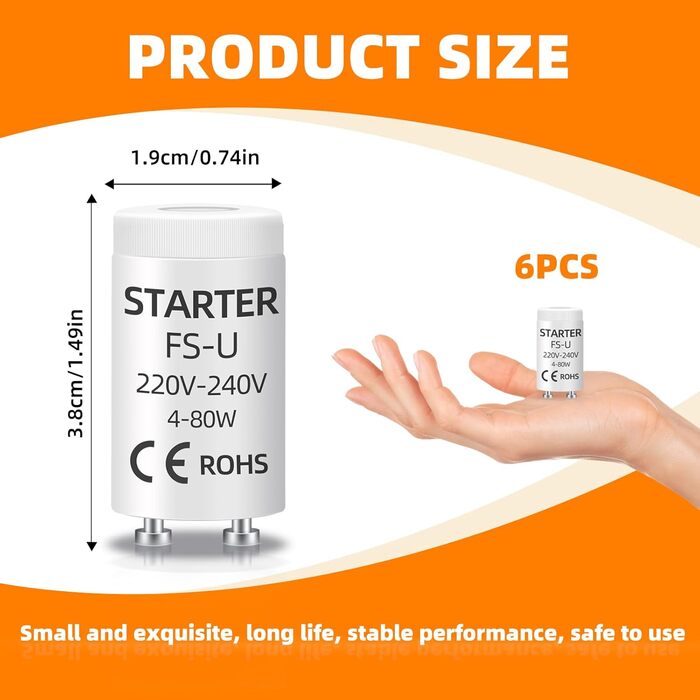 6pcs 4-80W FSU FSU Luminescent Tube Starter, AC 220-240V, UV Light Control Control Accessories, Long lifetime, Fits for Fluorescent Lamps, Aquarium UVC Lights, Neon Lights, 6pcs 4-80W FSU FSU Luminescent Tube Starter, AC 220-240V, UV Light Control Control